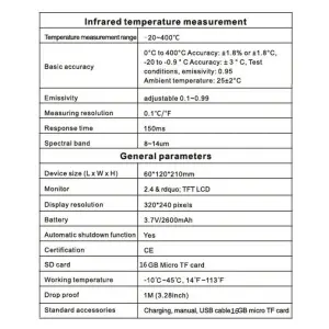 GEPCO IR Wärmebildkamera Infrarotkamera -20 bis 400°C 320x240 2.4" TFT LCD 16GB