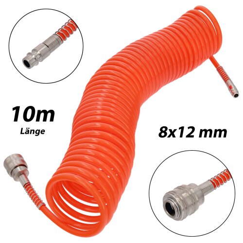 Druckluft Spiralschlauch 1/4` PE 8x12mm 10m Luftschlauch Druckluftschlauch