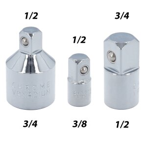 6-cz. AdapterzestawKraft-Ausführung 3/4" 1/2" 1/4" 3/8" Belastbarkeit 60-500Nm