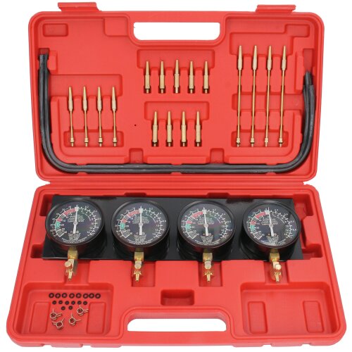 Set di Sincronizzatore Carburatori Vuoto Pressione Tester 4 Manometro 0-14 PSI