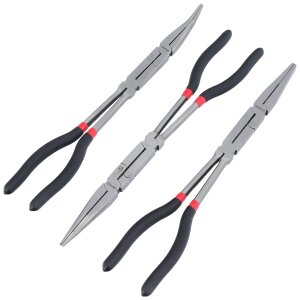 Double Jointed Long Flat & Nose Pliers Set 335 & 340 mm Straight & Angled 3 pcs.