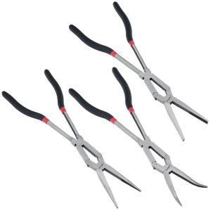 Double Jointed Long Flat & Nose Pliers Set 335 & 340 mm Straight & Angled 3 pcs.