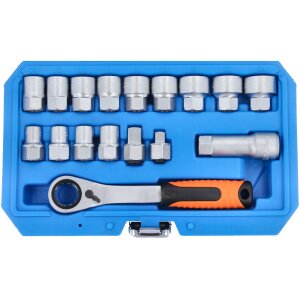 Go-Through Socket Set 10-24 mm with Reversible Ratchet 19 mm 3/8" 1/2" 17 pcs.