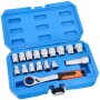 Go-Through Socket Set 10-24 mm with Reversible Ratchet 19 mm 3/8" 1/2" 17 pcs.