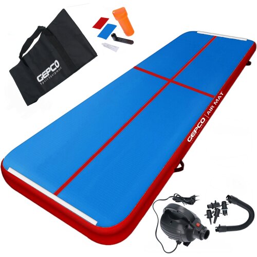 3M Tapis Gonflable de Gymnastique Airtrack Tapis Gonflable avec Pompe Bleu/Rouge