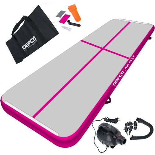 3M Tapis Gonflable de Gymnastique Airtrack Tapis Gonflable avec Pompe Blanc/Rose