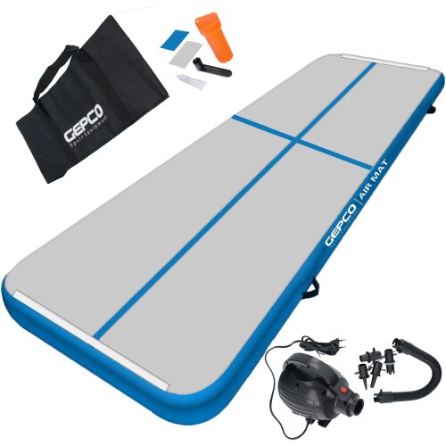 3M Tapis Gonflable de Gymnastique Airtrack Tapis Gonflable avec Pompe Blanc/Bleu