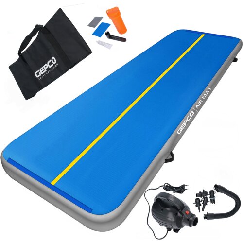 4M Tapis Gonflable de Gymnastique Airtrack Tapis Gonflable avec Pompe Bleu/Gris