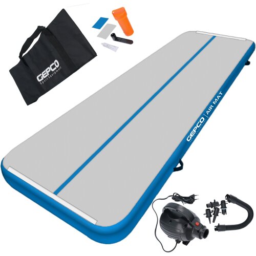 4M Tapis Gonflable de Gymnastique Airtrack Tapis Gonflable avec Pompe Blanc/Bleu