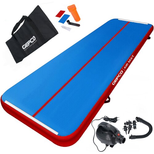 6M Tapis Gonflable de Gymnastique Airtrack Tapis Gonflable avec Pompe Bleu/Rouge