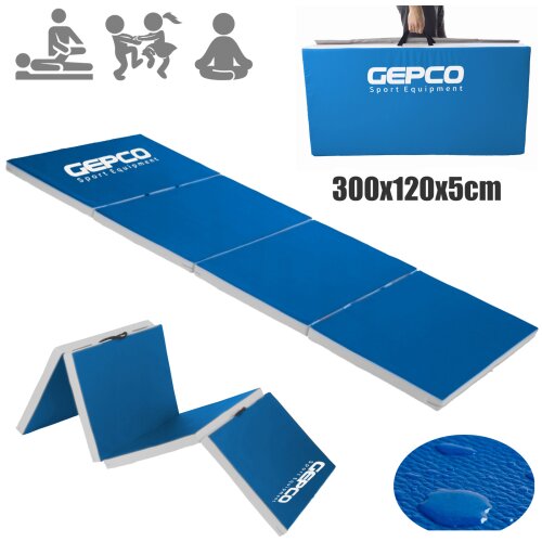 Klappbar Turnmatte Weichbodenmatte Yogamatte Fitnessmatte 300x120x5cm Blau/Grau