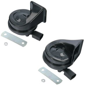 2x HORN HUPE FANFARE SIGNALHORN TIEFTON+HOCHTON VW GOLF...