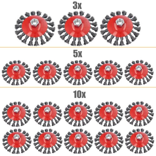 3/5/10-tlg DRAHTBÜRSTE KEGELBÜRSTE M14 GEZOPFT WINKELSCHLEIFER ZOPFBÜRSTE 115mm