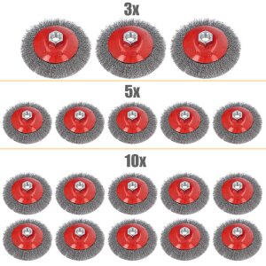 3/5/10-tlg DRAHTBÜRSTE M14 KEGELBÜRSTE GEZOPFT...