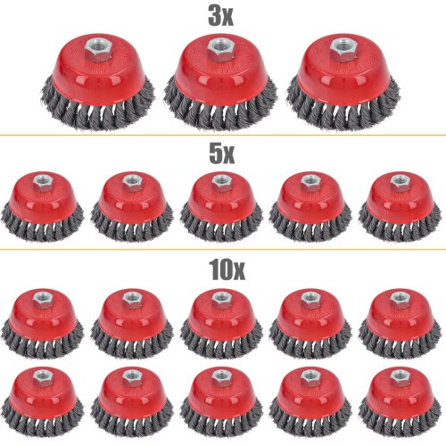 3/5/10-tlg Topfbürste Drahtbürste Bürste Ø 75 mm gezopft...