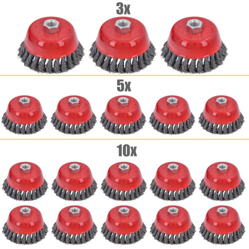 3/5/10-tlg Topfbürste Drahtbürste Bürste Ø 100mm gezopft...