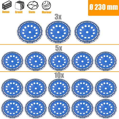 3/5/10 Meule Assiette Diamantée Double Rangée Meuleuses Outil de Décapage Ø230mm
