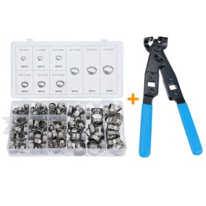 170pcs Colliers de Serrage Clip de tuyau de carburant à sertir 5,8-21mm + Pince