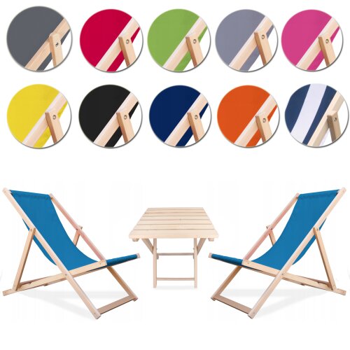 2x Chaise Pliable de Plage Bois Chaise Pliante Jardin + 1x Table de Pliable