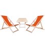 2x Sonnenliege Strandliege Holz Liegestuhl Gartenliege + 1x Klapptisch Holz Orange