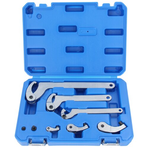 6pc Adjustable Hook & Pin Wrench Set C Spanner 35 - 120mm for Suspension