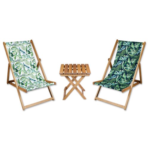2x Terrazza Giardino Sedia da spiaggia foglie di banano Tavolo in legno oliato